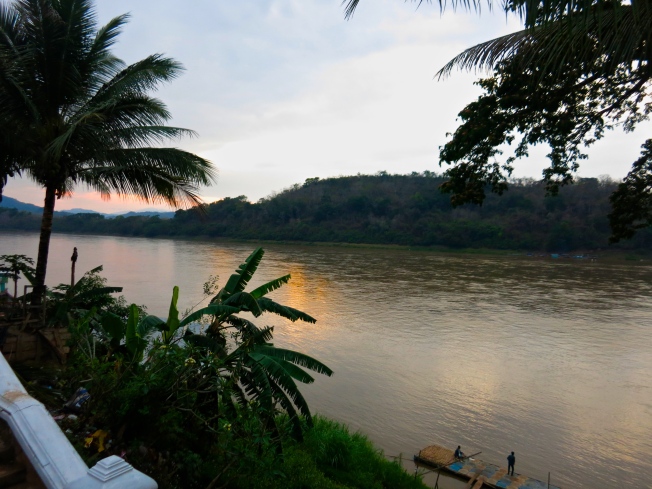 Sunset over the Mekong. View from the Luang Prabang river front