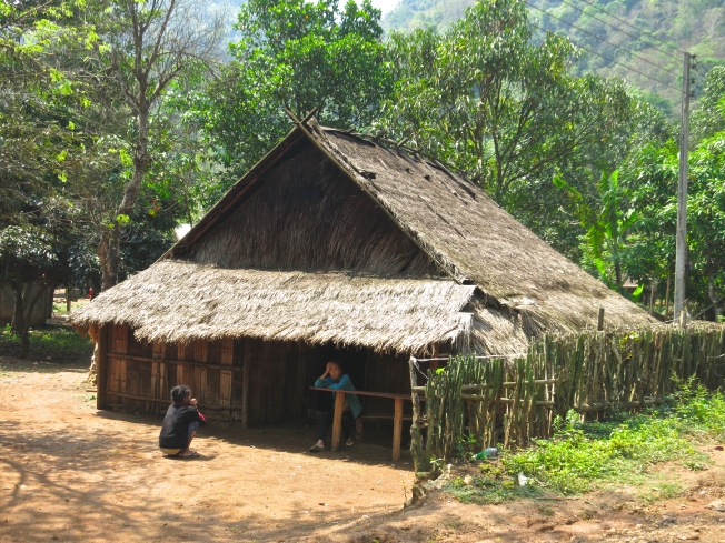 A typical Hmong house in the Ban LongLao village
